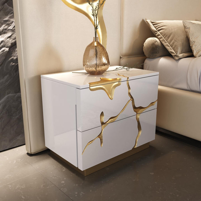 Fable Modern White & Gold Nightstand