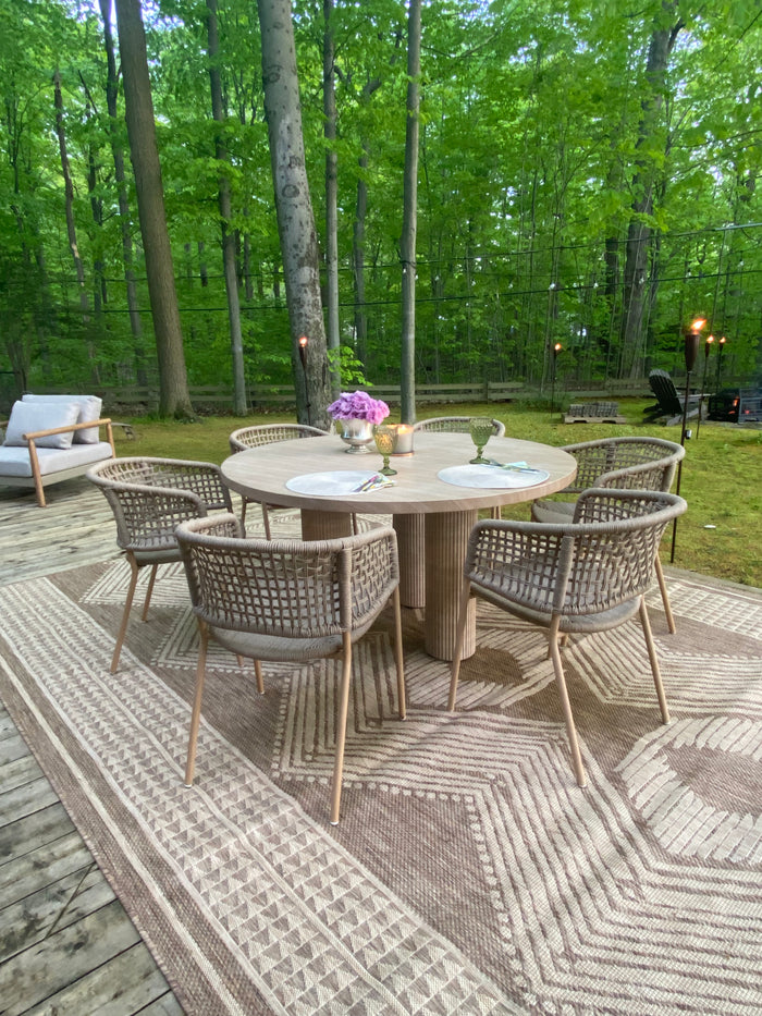 Tallo Textured Faux Travertine Indoor / Outdoor 55" Round Dining Table