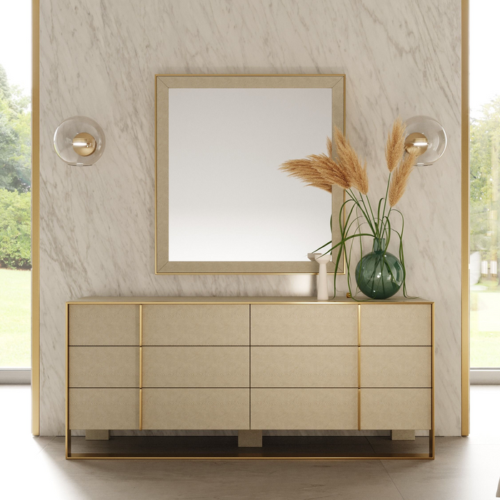 Elidi Modern Beige Shagreen & Brushed Brass Dresser