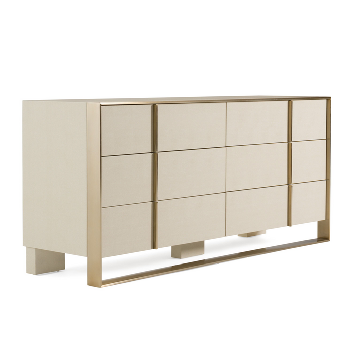Elidi Modern Beige Shagreen & Brushed Brass Dresser