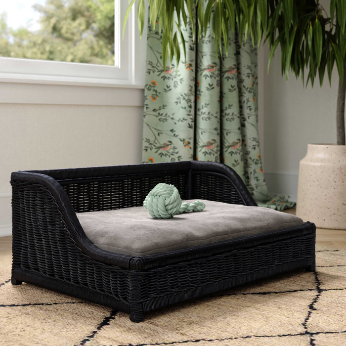 Amzie Black Rattan Small Pet Bed