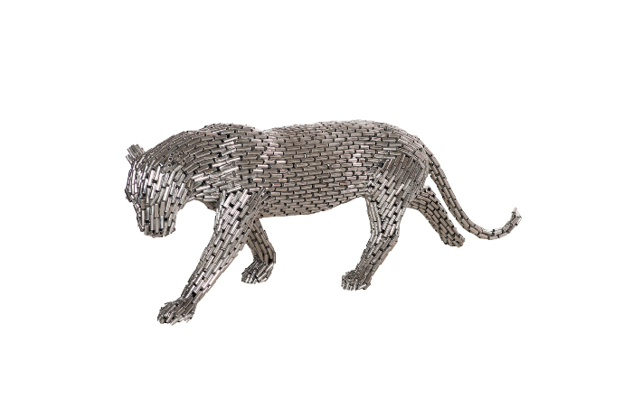 Panther Pipe Sculpture, Walking Stainless Steel Indoor/Outdoor (2 Sizes Available)