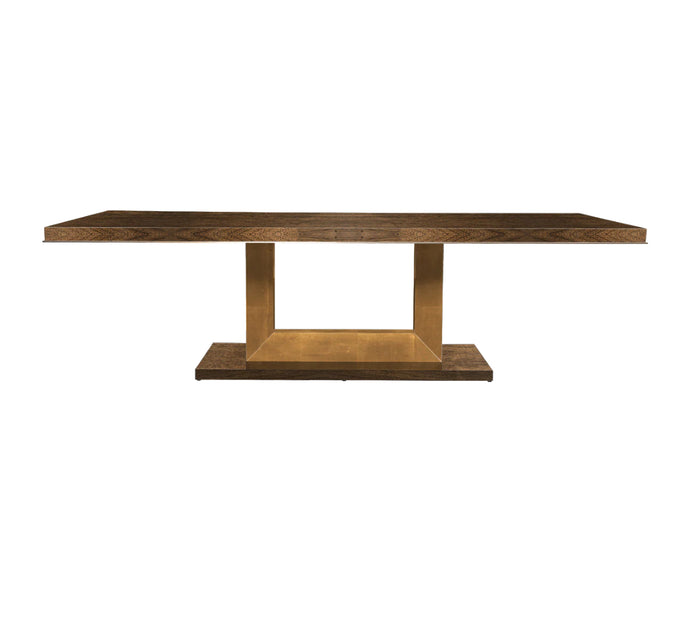 Floris 105" Brown Oak Dining Table - Gold Leaf Base