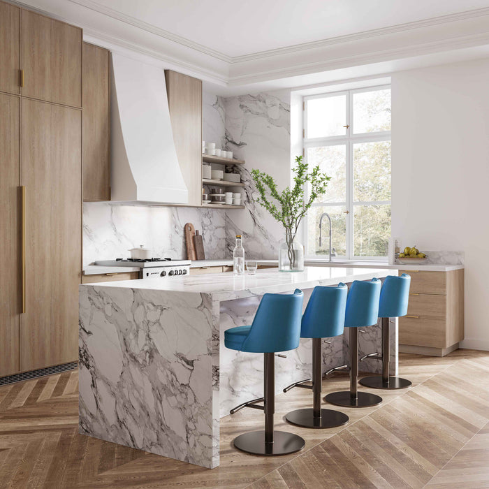 Gemma Blue Vegan Leather on Black Adjustable Stool - Luxury Living Collection