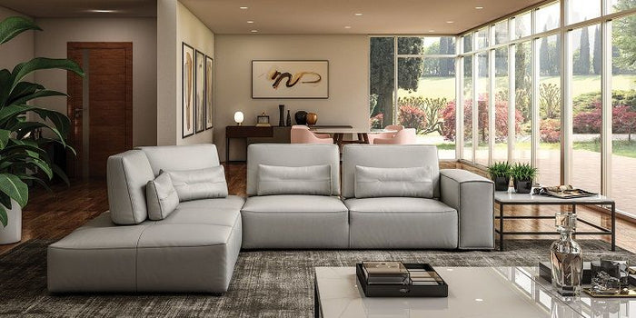 Marigold Italian Light Grey Leather LAF Chaise Sectional Sofa