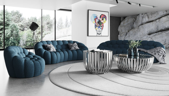 Nicoma Modern Curved Dark Teal Sofa Set