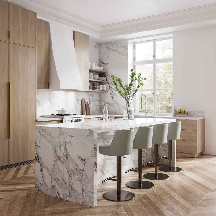 Gemma Light Grey Vegan Leather on Black Adjustable Stool - Luxury Living Collection
