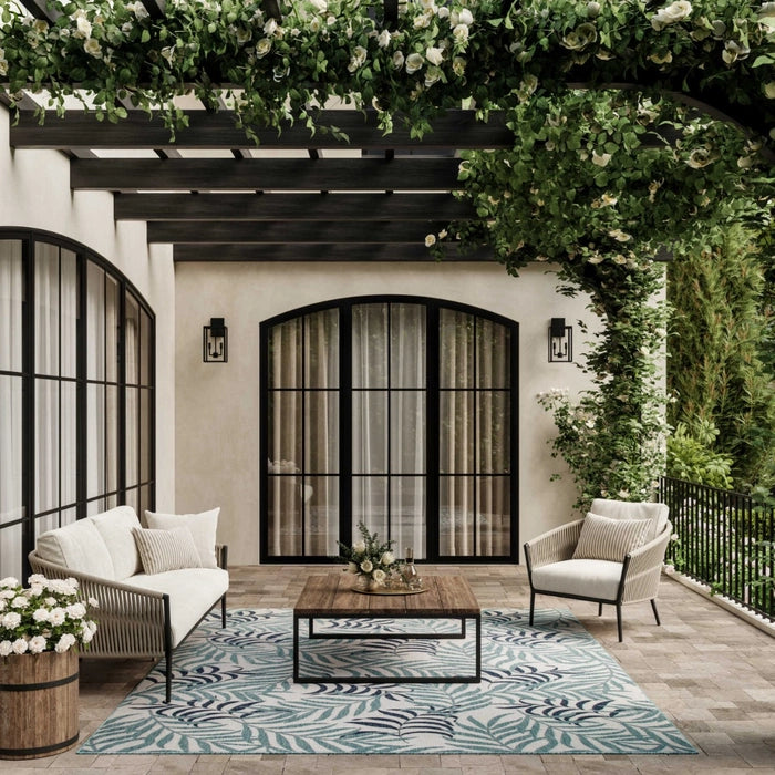 Annaleisa Indoor/Outdoor Blue Leaves Area Rug - Elegance Collection