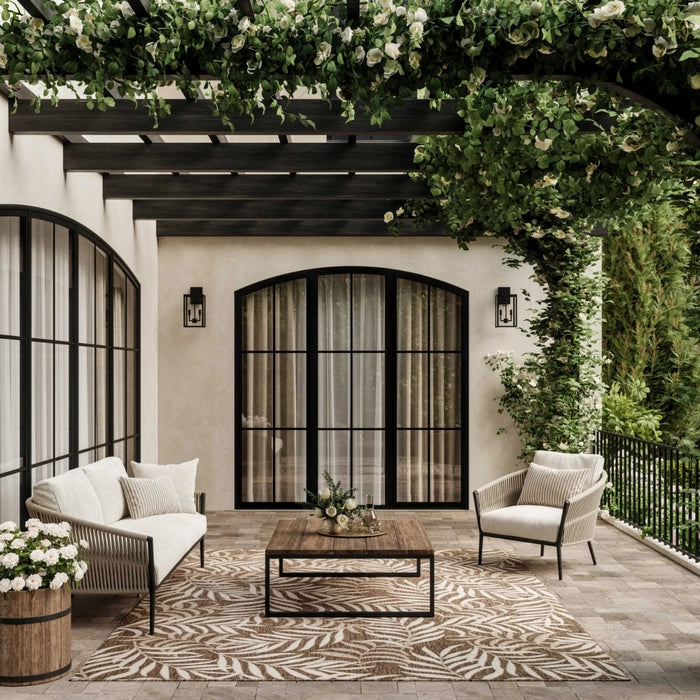 Annaleisa Indoor/Outdoor Mocha Leaves Area Rug - Elegance Collection