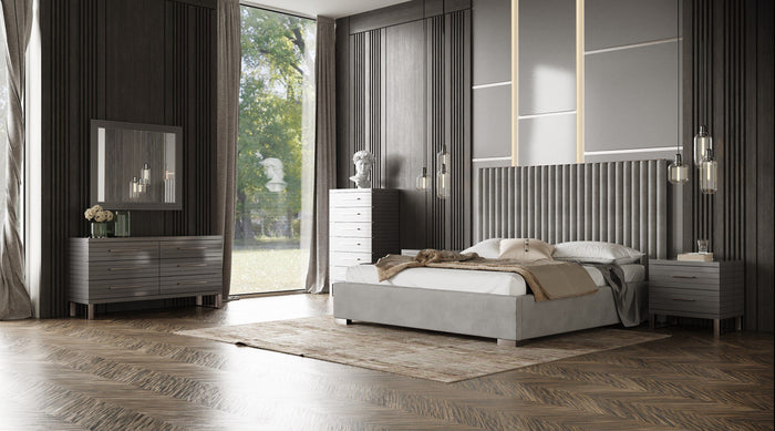 Surya Silver + Grey Velvet Upholstered King Platform Bed