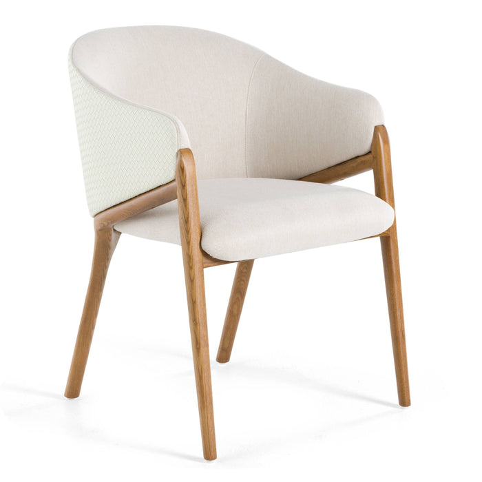 Claude Cream Fabric and Walnut Arm Dining Chair