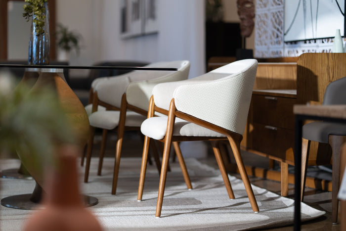 Claude Cream Fabric and Walnut Arm Dining Chair