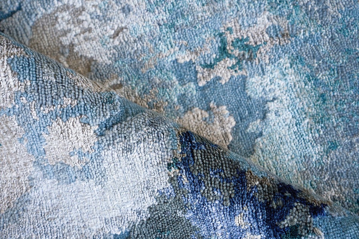 Ella Blue/Silver/Dark Grey Luxury Area Rug - Elegance Collection