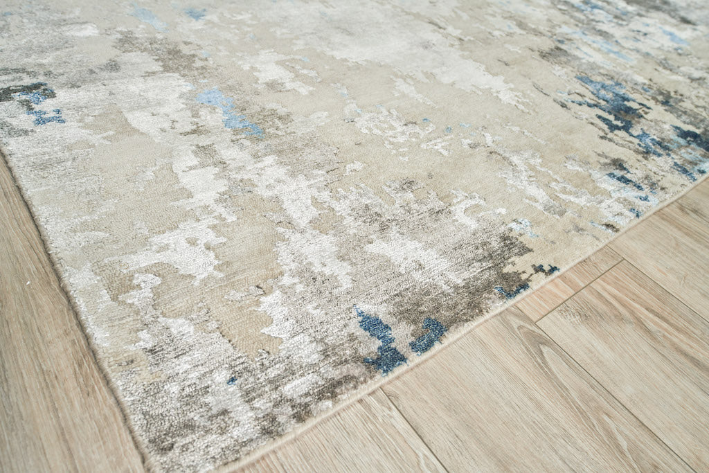 Ella Silver/Ivory/Blue Luxury Area Rug - Elegance Collection