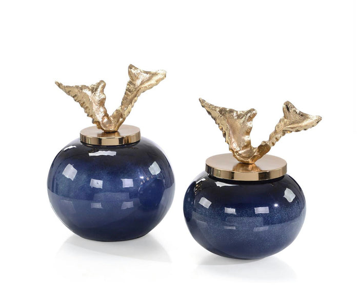 Deco Set Of Two Blue Vases- Luxury Living Collection