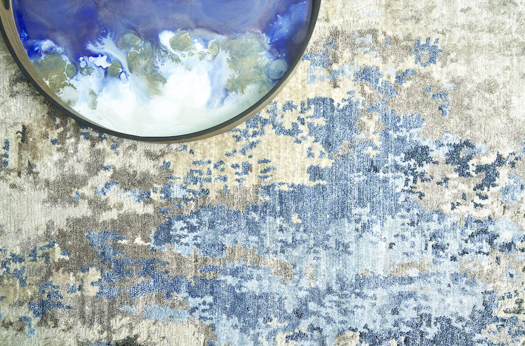 Ella Silver/Ivory/Blue Luxury Area Rug - Elegance Collection