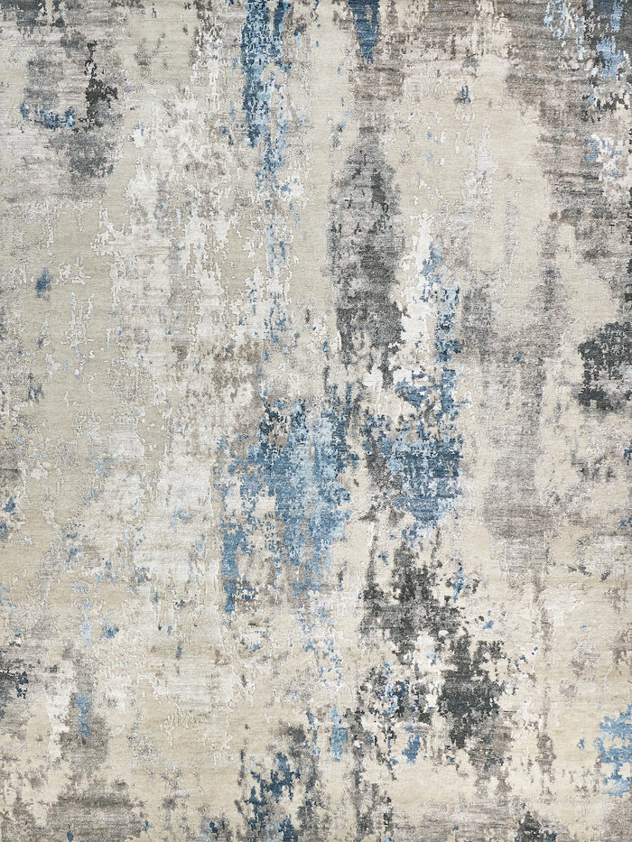 Ella Silver/Ivory/Blue Luxury Area Rug - Elegance Collection