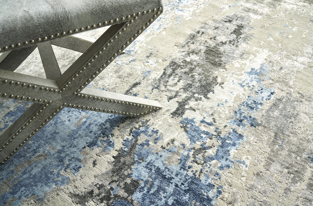 Ella Silver/Ivory/Blue Luxury Area Rug - Elegance Collection