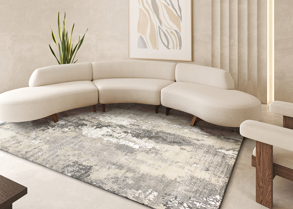 Ella Silver/Ivory/Grey Luxury Area Rug - Elegance Collection