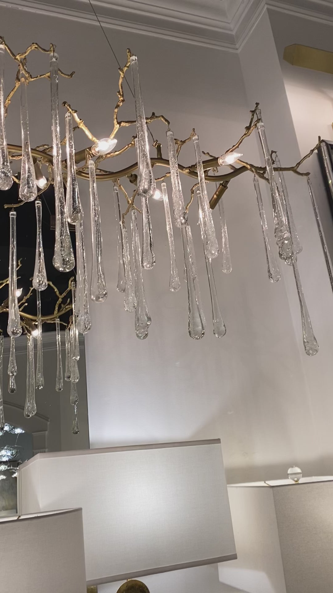 Ashby Brass and Glass Teardrop Nine-Light Chandelier