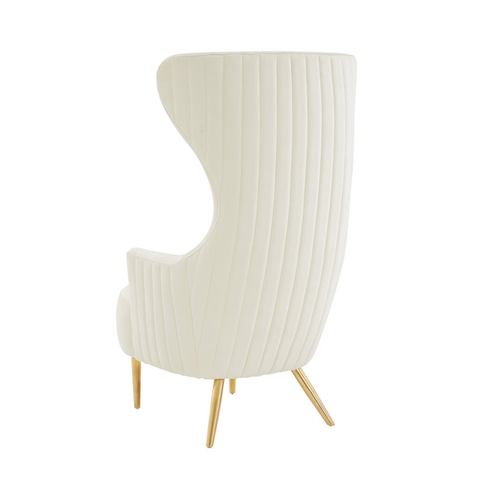Versailles Cream Velvet Channel Tufted Wingback Chair - Luxury Living Collection