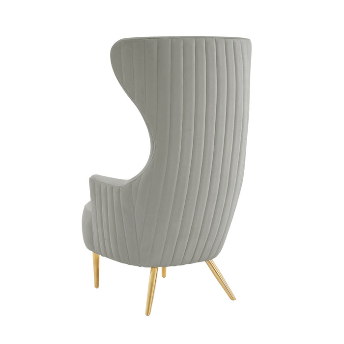 Versailles Grey Velvet Channel Tufted Wingback Chair - Luxury Living Collection