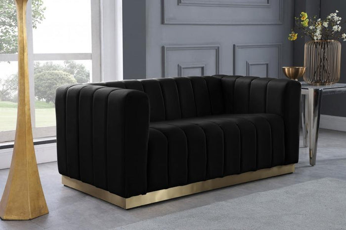 Alyson Black Velvet with Brushed Gold Stainless Steel Loveseat