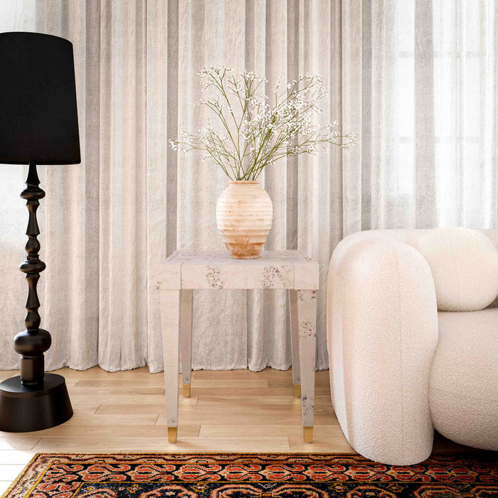 Blythe White Burl Wood End Table - Luxury Living Collection
