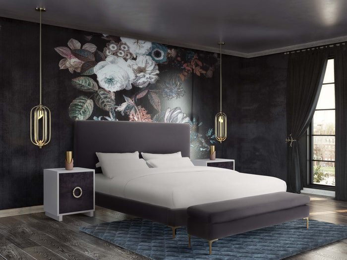 Arzu Grey Textured Velvet Bench - Luxury Living Collection