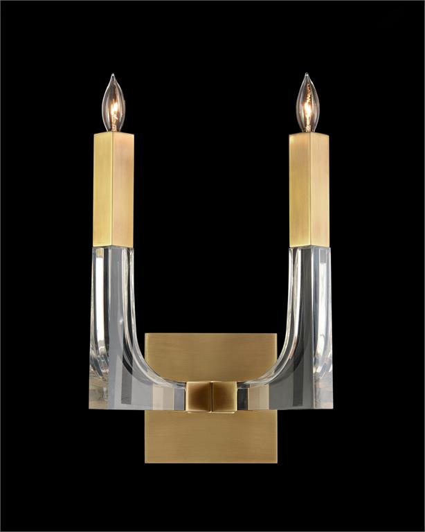 Hape Acrylic and Brass Two-Light Wall Sconce
