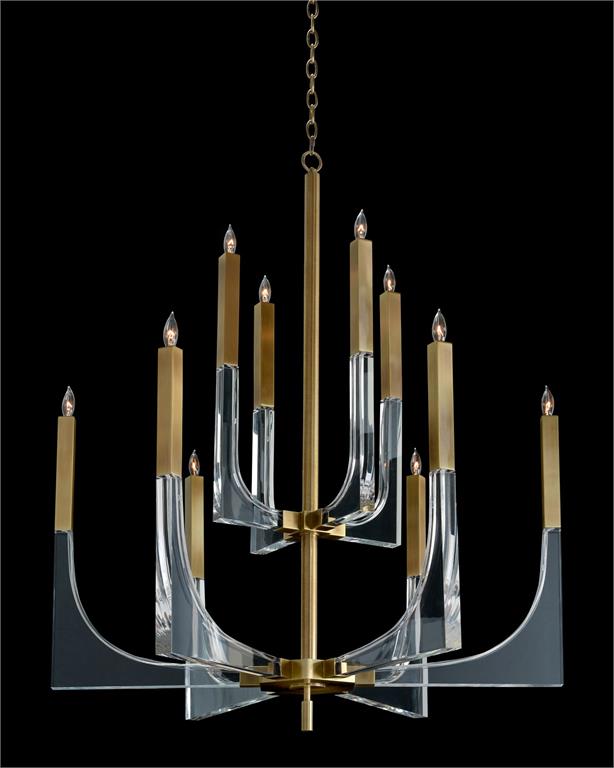 Hape Acrylic and Brass Ten-Light Chandelier - Luxury Living Collection