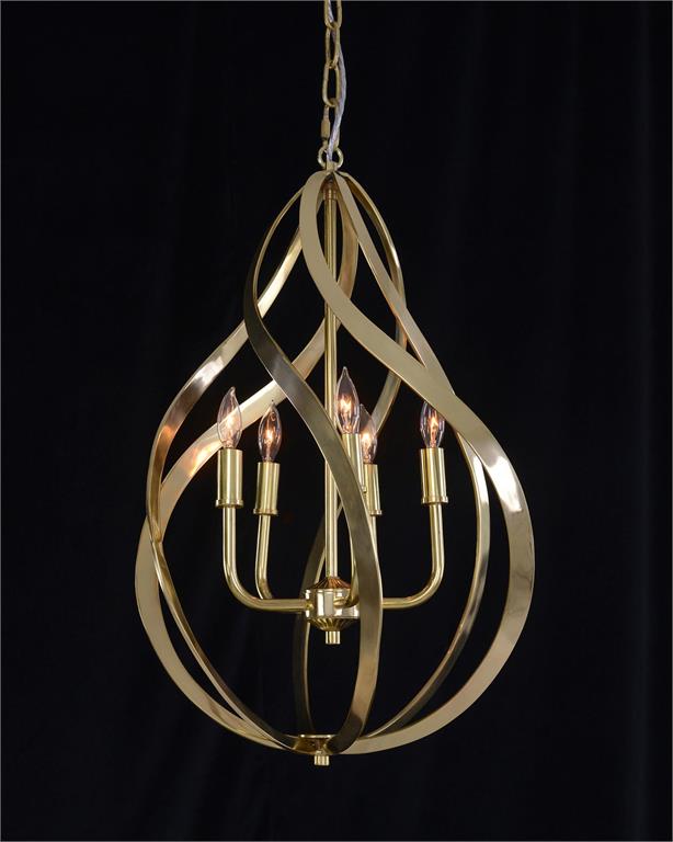 Tayla Ribbons of Brass Swirls Five-Light Pendant - Luxury Living Collection