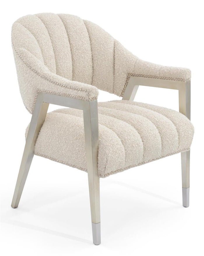 Sorin Channeled Taupe Boucle & Silver Custom Chair - Luxury Living Collection
