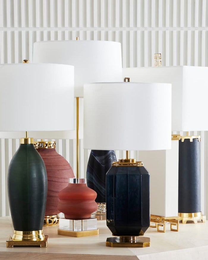 Bette Navy Blue Glass and Brass Table Lamp - Luxury Living Collection