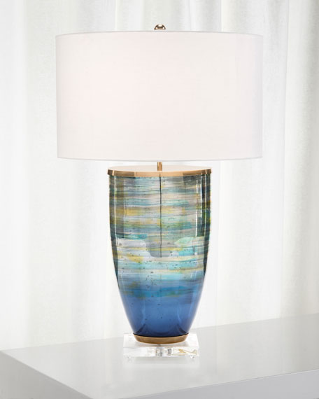 Freya Blue Striated Glass Table Lamp - Luxury Living Collection