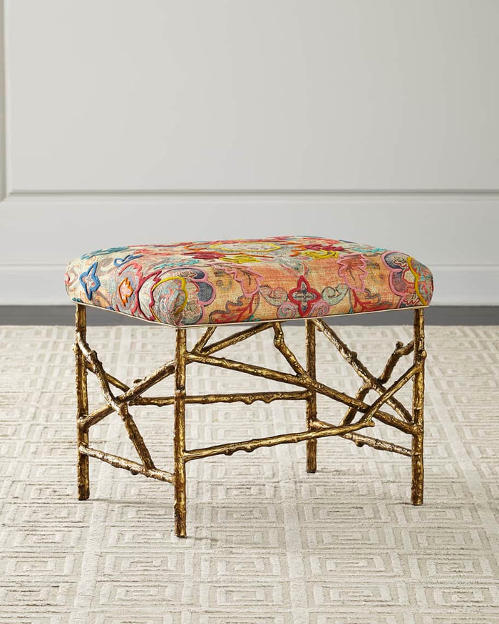 Caliana Branch-Style Base & Print Fabric Ottoman - Luxury Living Collection