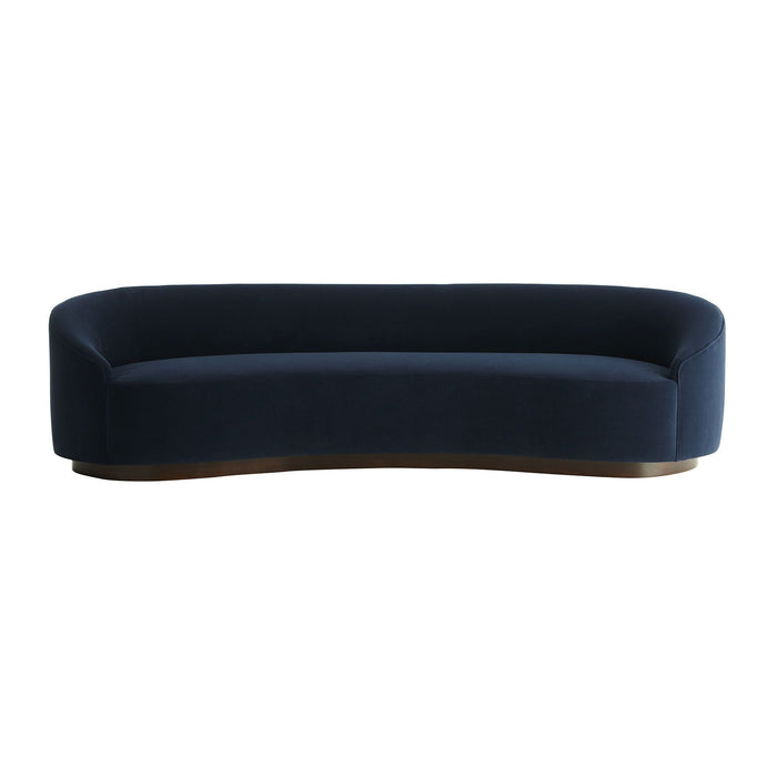 Emilee Indigo Velvet with Dark Walnut Sofa