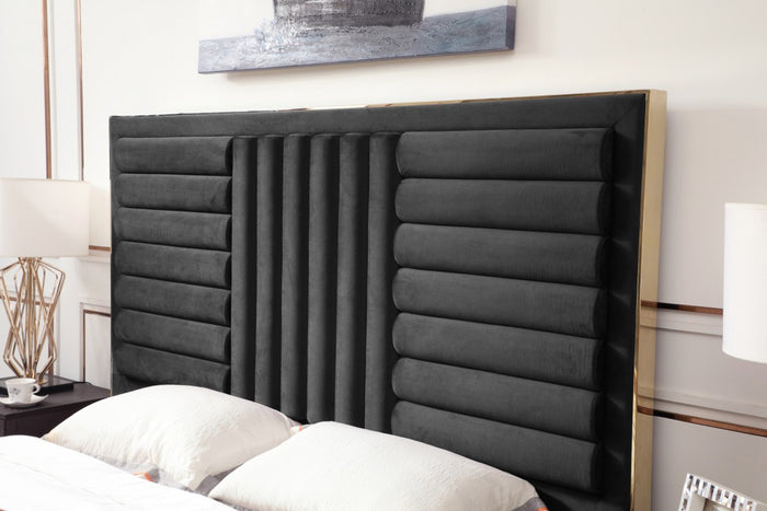 Darcy Modern Black Velvet & Gold Bed