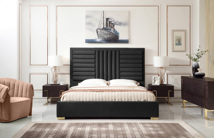 Darcy Modern Black Velvet & Gold Bed
