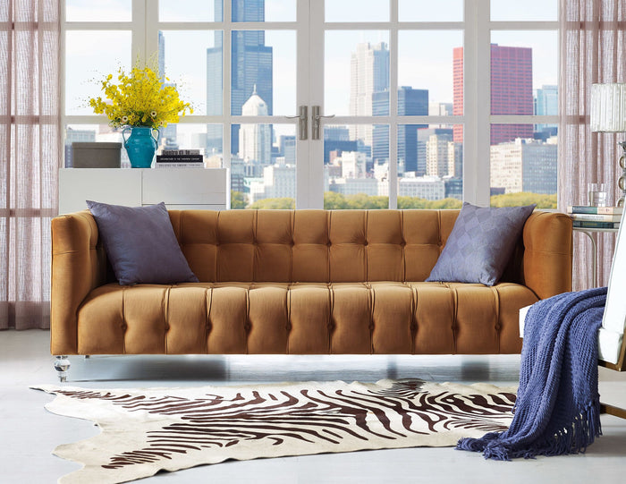 Belgravia 90”Cognac Velvet Sofa - Luxury Living Collection