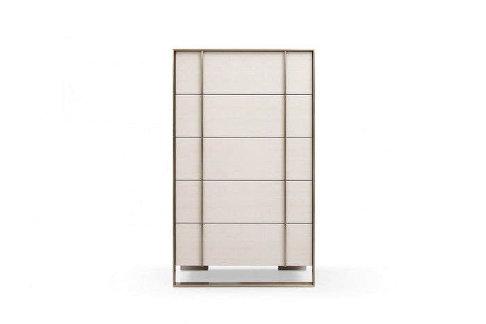 Elidi Modern Beige Shagreen and Brushed Brass Chest