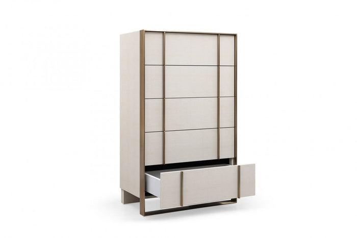 Elidi Modern Beige Shagreen and Brushed Brass Chest