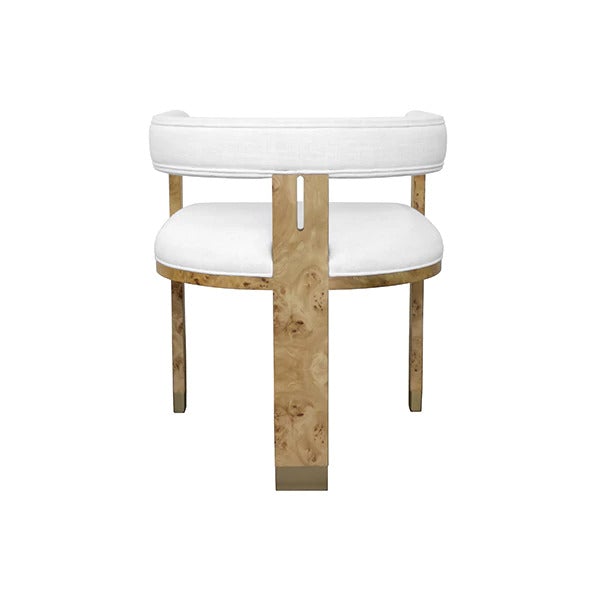 Ezra White Linen/Gold & Burl Wood Chair