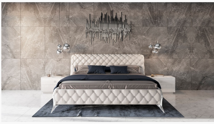 Epiphany Modern White Crocodile with Stainless Steel Nightstand