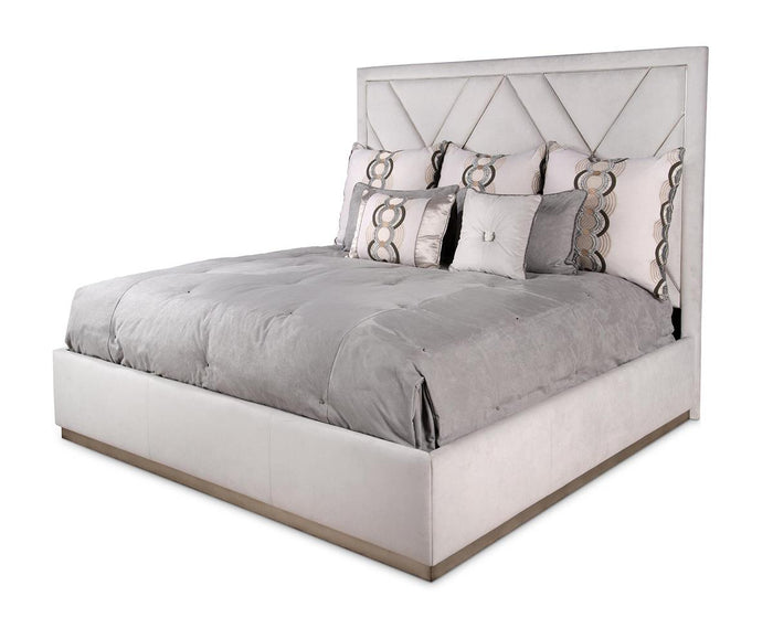 Idabelle Burnished Pale Grey Velvet Silver King Bed - Luxury Living Collection