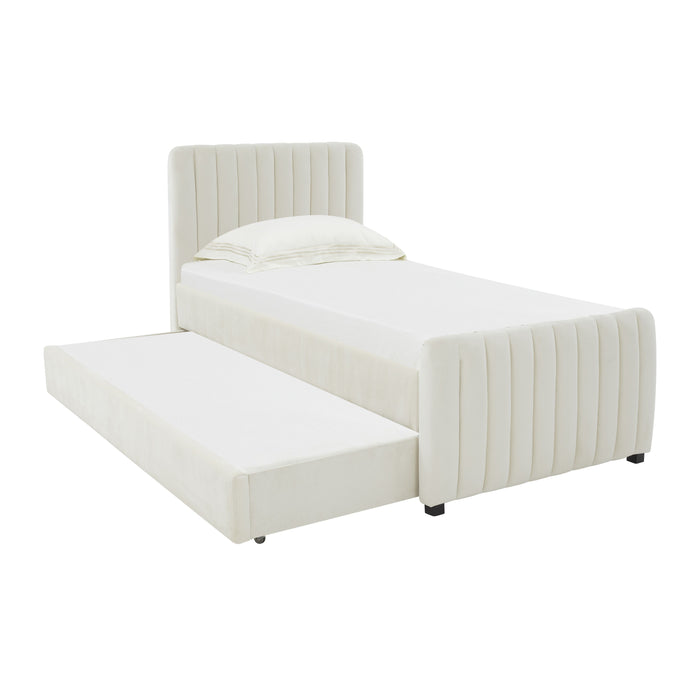 Cassie Cream Velvet Trundle Bed - Luxury Living Collection