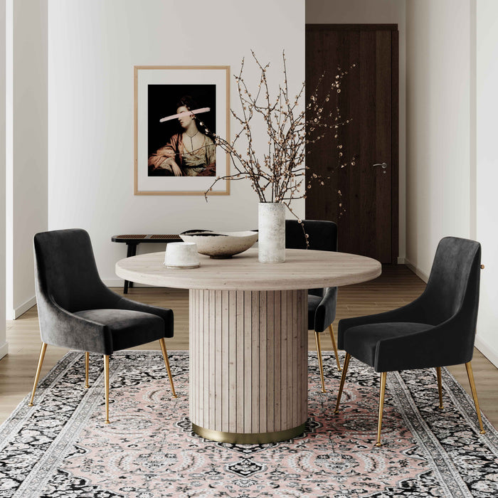 Davion 47" Natural Ash Wood & Gold Round Dining Table - Luxury Living Collection