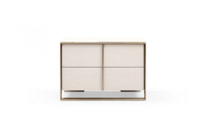 Elidi Modern Beige Shagreen & Brushed Brass Nightstand