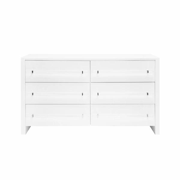 Gordia 60" Glossy White Lacquer & Silver Dresser