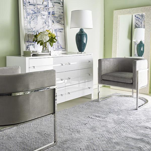Gordia 60" Glossy White Lacquer & Silver Dresser